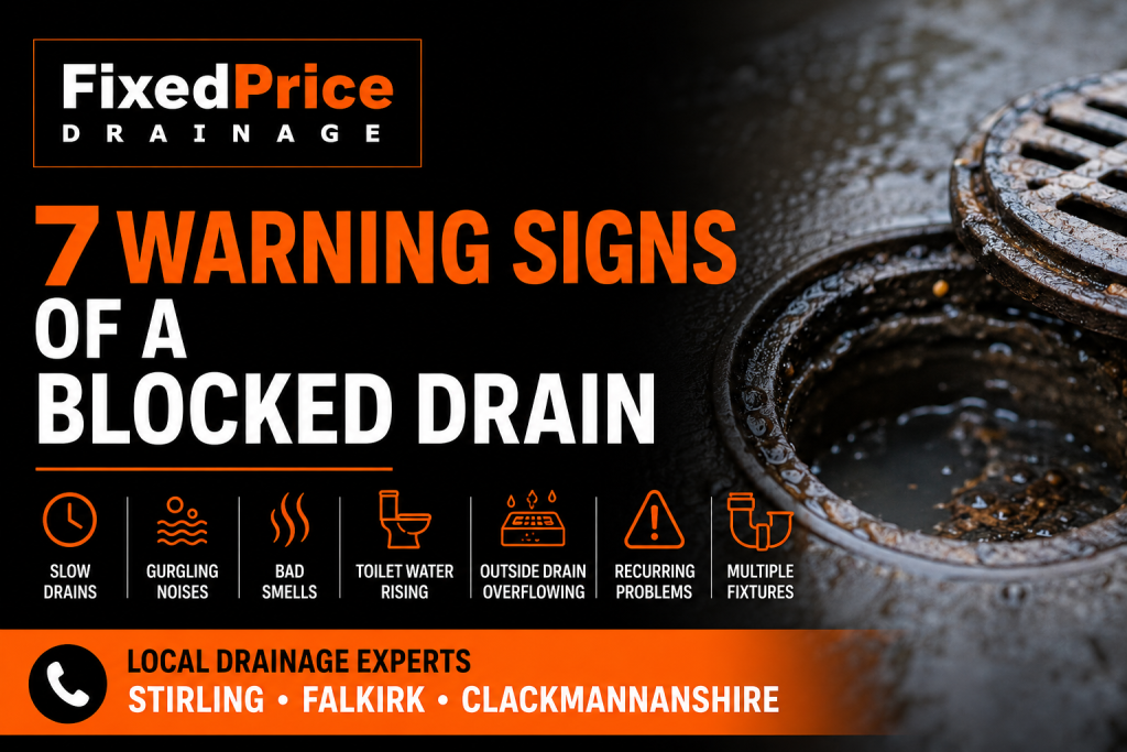 Blocked outside drain showing warning signs of a drainage blockage