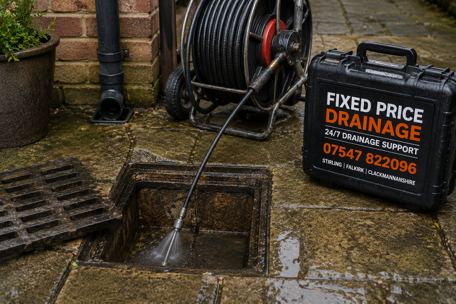 Professional blocked outside drain unblocking using drainage equipment