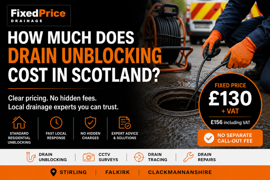 Drain unblocking cost in Scotland with Fixed Price Drainage